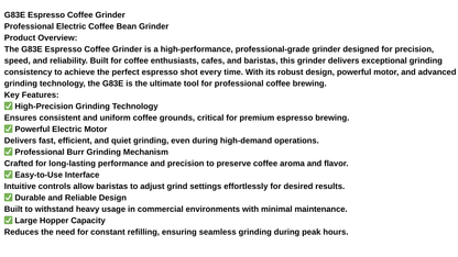 ESPRESSO COFFEE GRINDER G83E